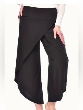Elegant Black Wide-Leg Wrap Overlay Pants
